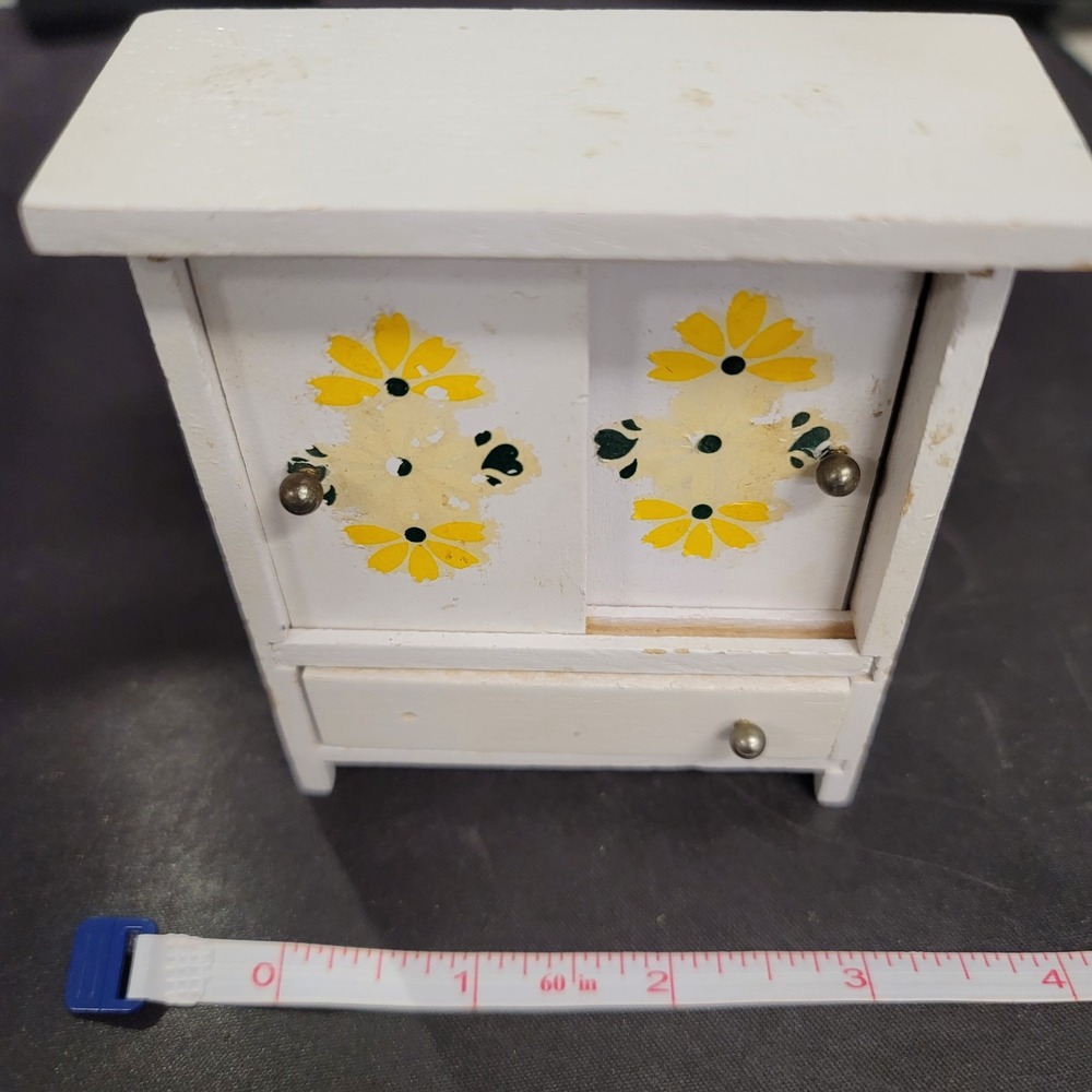 Dollhouse Mini 2 door cabinet with drawer decorated‎ with flowers